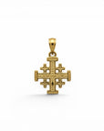 Colgante Cruz de Jerusalén de oro 18K de Sophia Schneider Joyas, 15x15 mm, con inscripción.