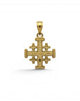 Colgante Cruz de Jerusalén de oro 18K de Sophia Schneider Joyas, 15x15 mm, con inscripción.