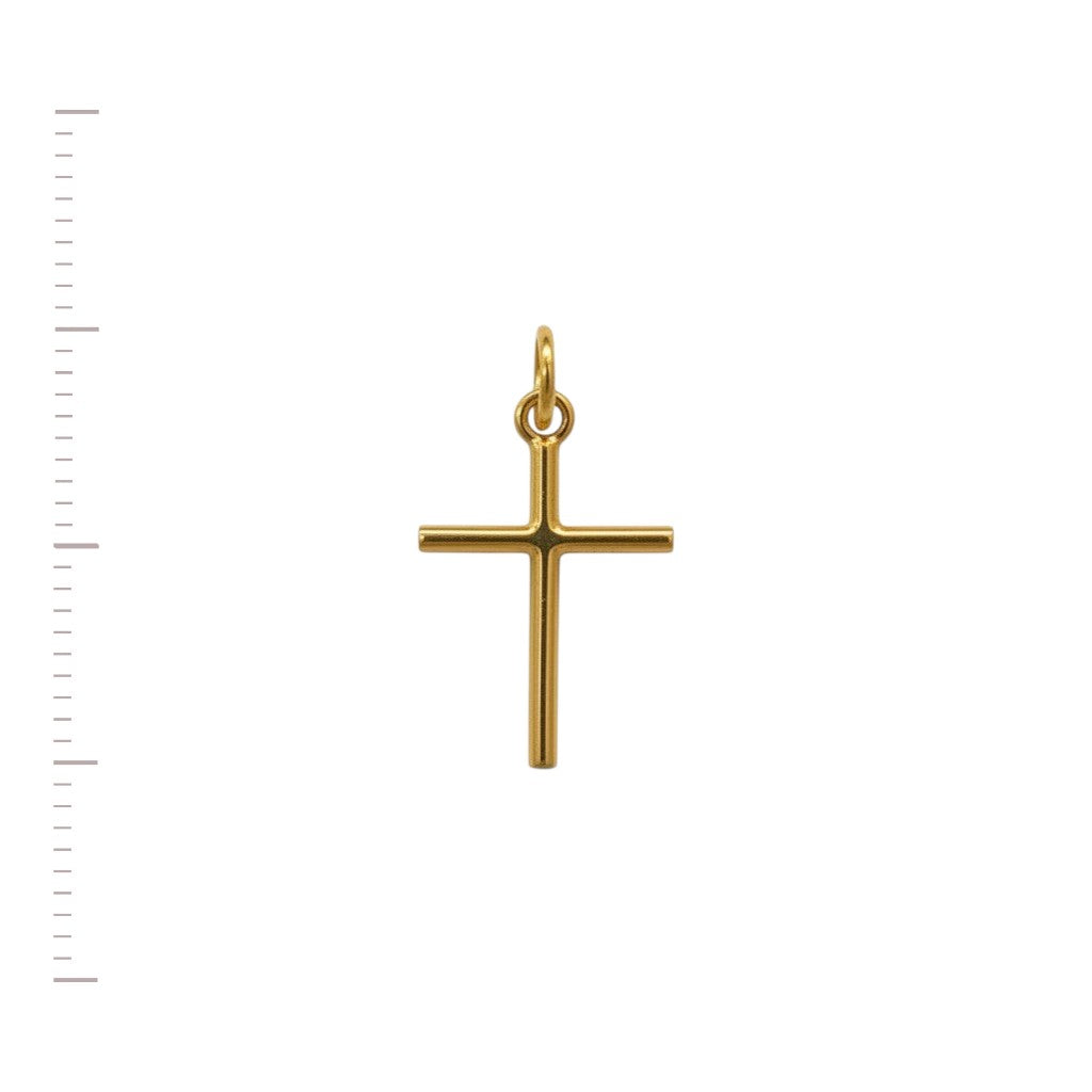 Colgante de cruz minimalista en oro de 18K de Sophia Schneider Joyas, diseño clásico de 11x16 mm.
