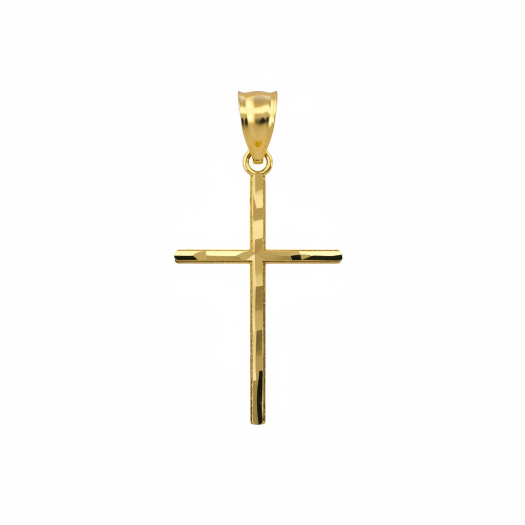 Colgante de cruz facetada en oro amarillo 10K de Sophia Schneider Joyas, diseño elegante y brillante de 2,5 cm.