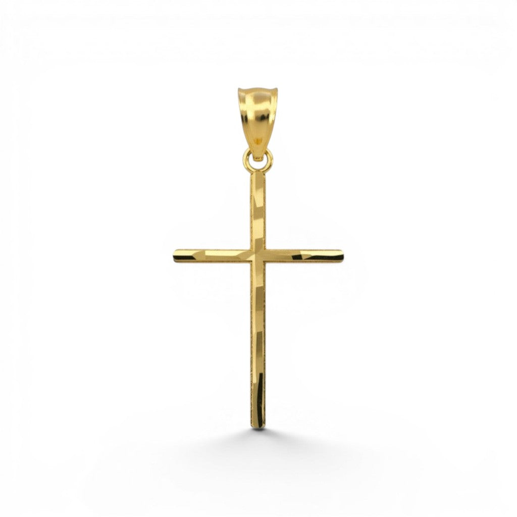 Colgante de cruz facetada en oro amarillo 10K de Sophia Schneider Joyas, diseño elegante y brillante de 2,5 cm.