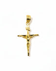 Colgante de cruz con figura de Cristo en oro amarillo 10K de Sophia Schneider Joyas, diseño clásico y elegante.