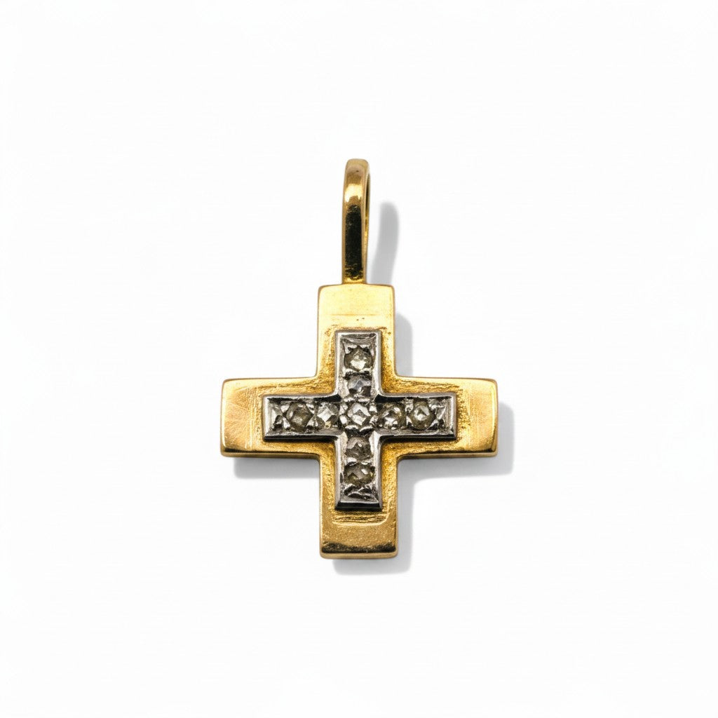Colgante de cruz Sophia Schneider Joyas en oro de 18K con incrustaciones de diamantes brillantes