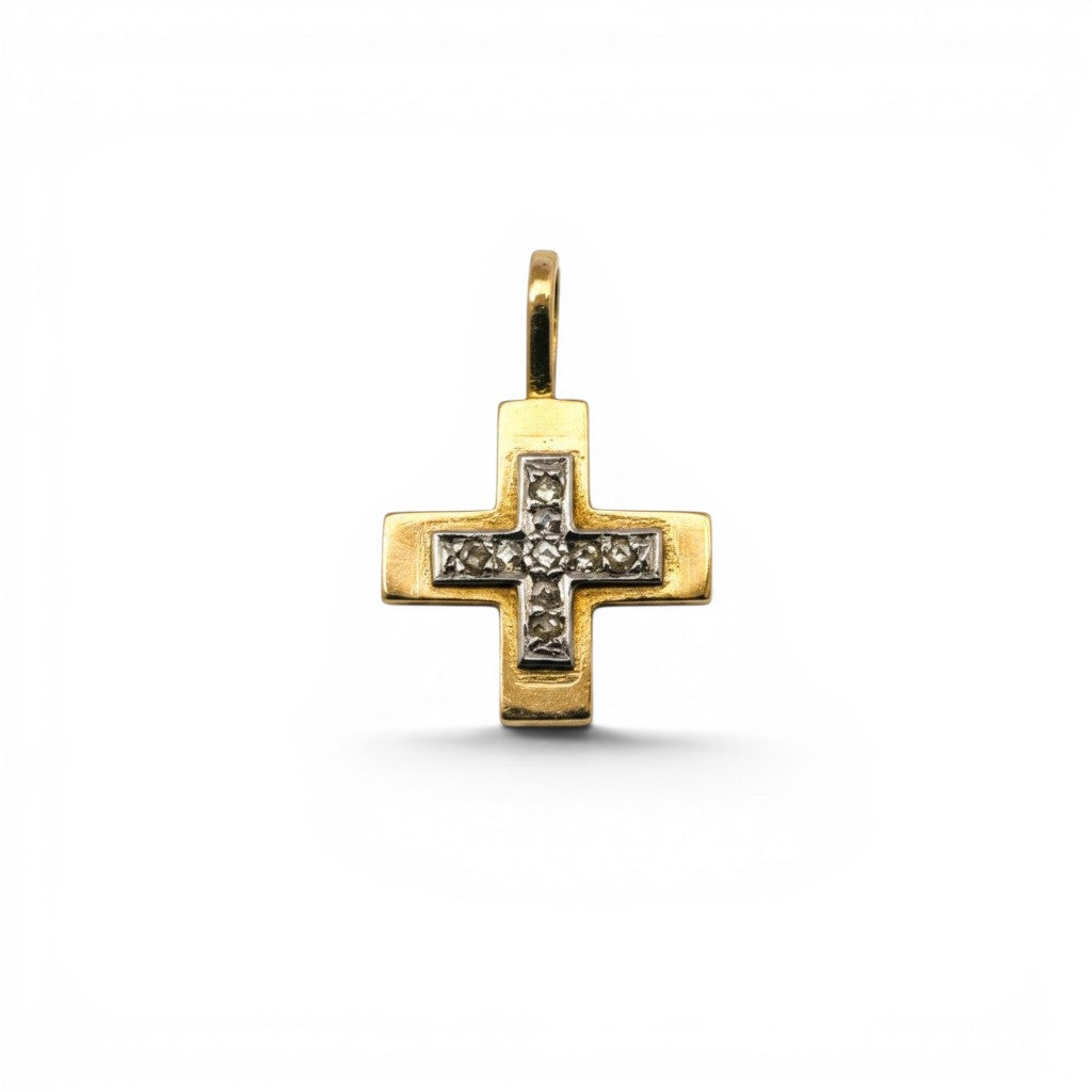 Colgante de cruz Sophia Schneider Joyas en oro de 18K con incrustaciones de diamantes brillantes