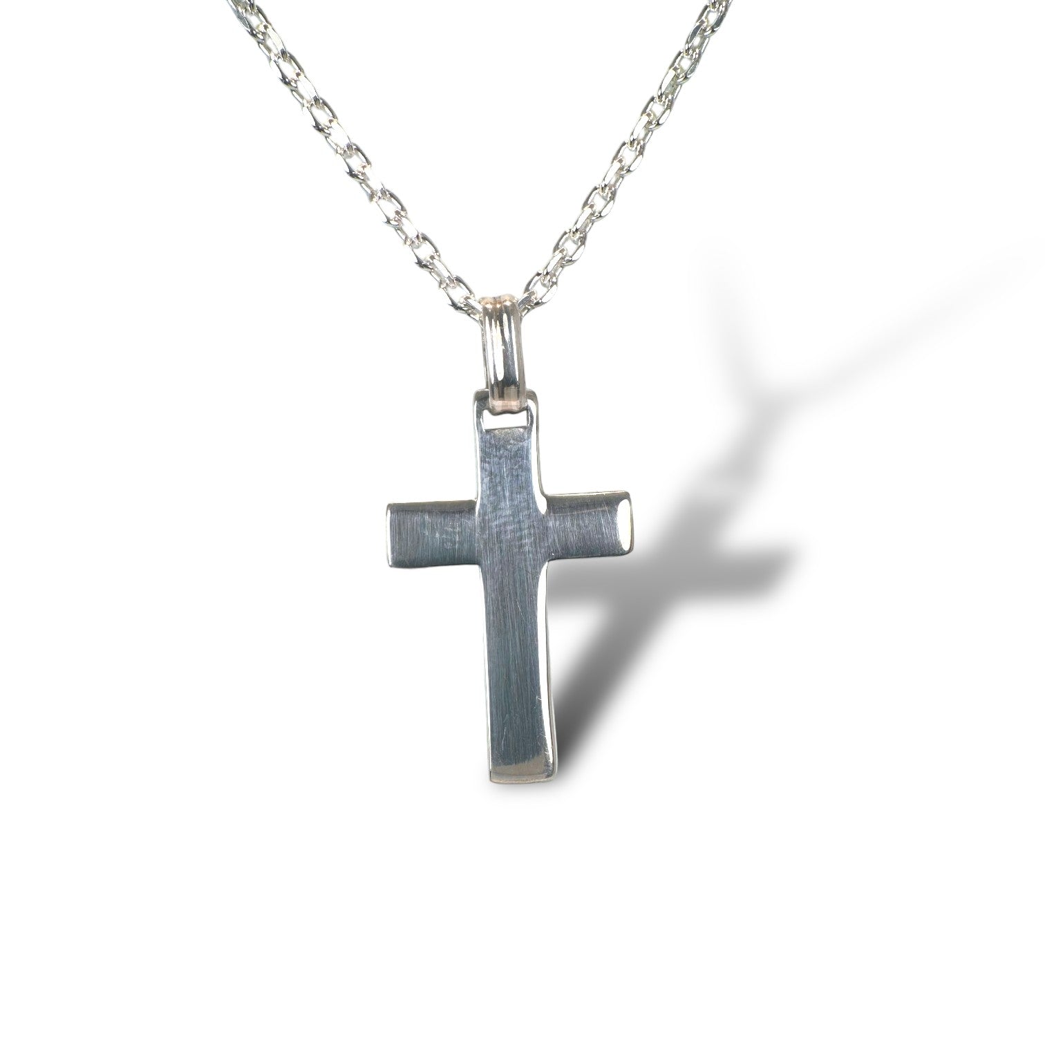 Colgante de cruz Sophia Schneider Joyas en plata 925 con acabado pulido y valier ancho, ideal para grabado láser.