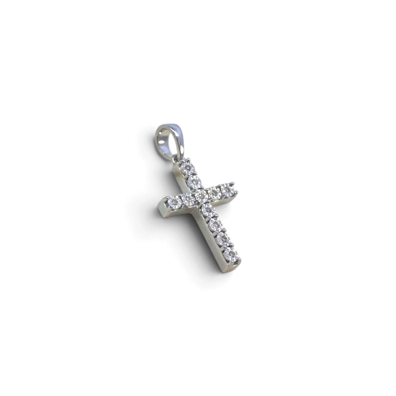 Colgante de cruz Sophia Schneider Joyas en plata 925 con diamantes de 0,05 ct, diseño elegante de 12x18 mm.