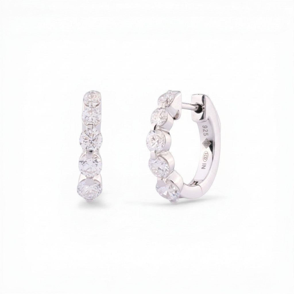 Sophia Schneider Joyas silver hoop earrings with five graduated lab diamonds, 1 ctw, 15mm