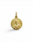 Medalla redonda de oro 18K de Sophia Schneider Joyas con la imagen del Sagrado Corazón de Jesús.