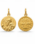 Medalla redonda San Benito de Sophia Schneider Joyas en plata 925 con baño de oro de 17 mm, vista frontal y trasera.