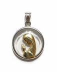 Medalla redonda Sophia Schneider Joyas con Virgen orando en oro laminado sobre cristal y marco de plata de 20 mm