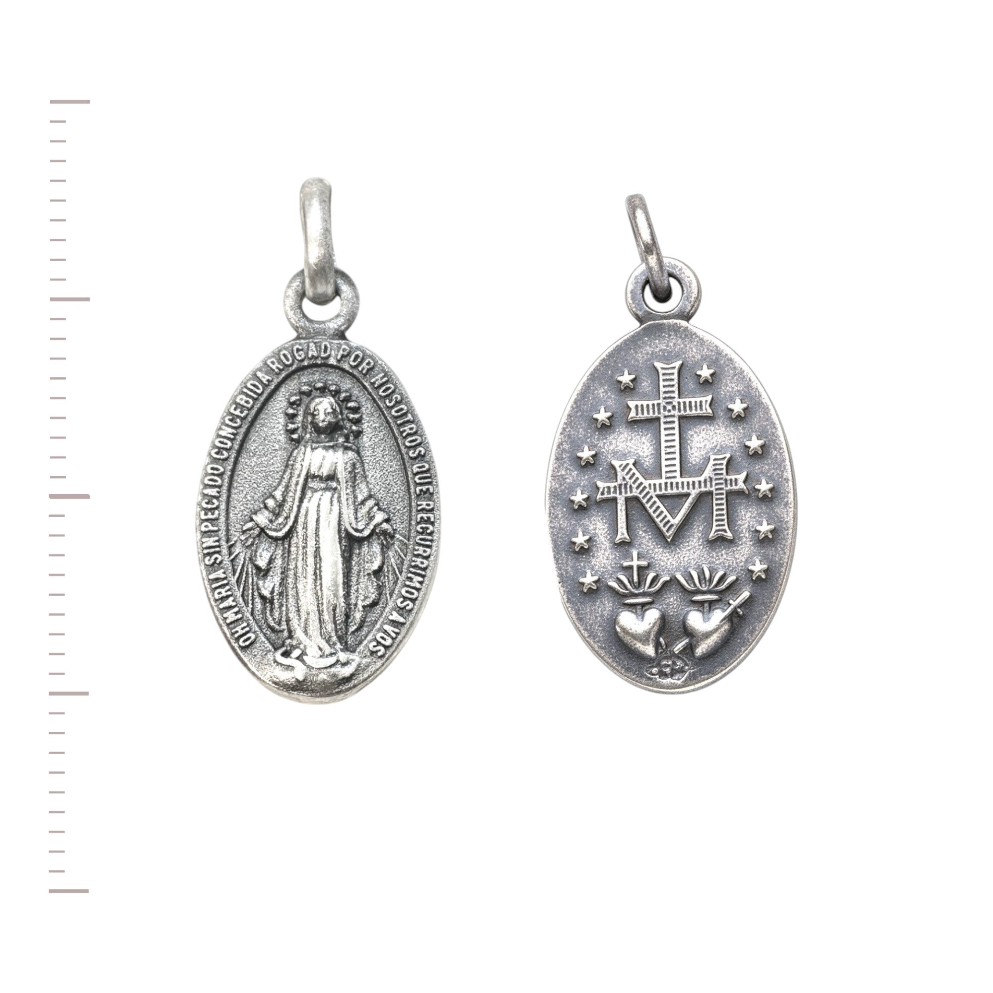 Medalla ovalada Sophia Schneider Joyas de plata 925 con la Virgen de los Rayos y el Sagrado Corazón, 12x18 mm