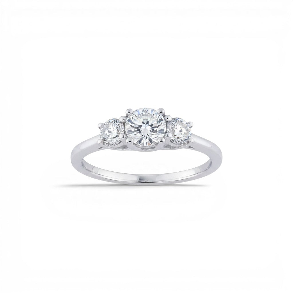 Sophia Schneider Joyas sterling silver 925 three-stone ring with 1 ctw lab diamonds. Size 15.