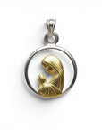Sophia Schneider Joyas round pendant with praying Virgin Mary in gold and silver, 12mm