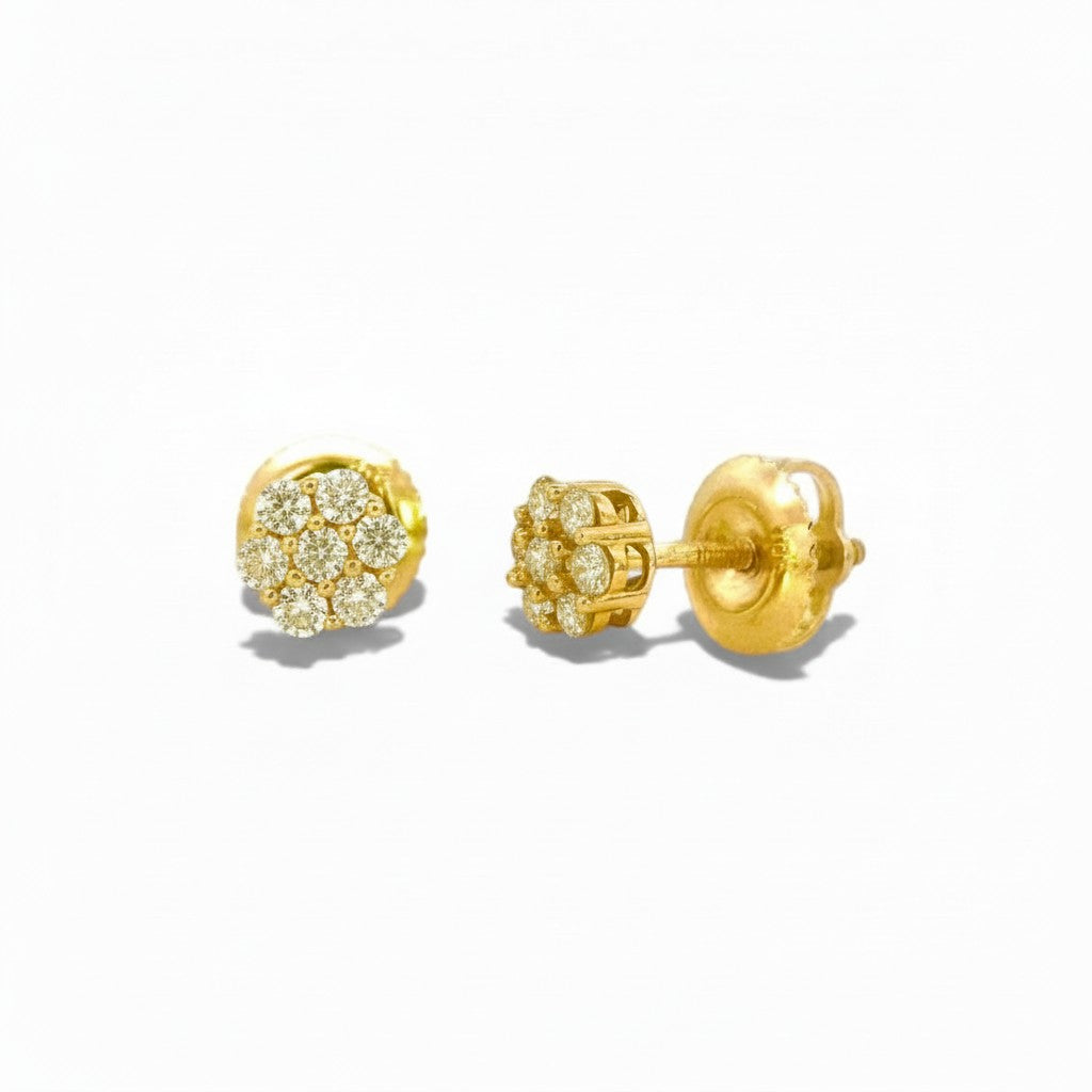 Sophia Schneider Joyas 10K gold stud earrings with 0.25 ct diamonds in a floral cluster design, 8x8mm.