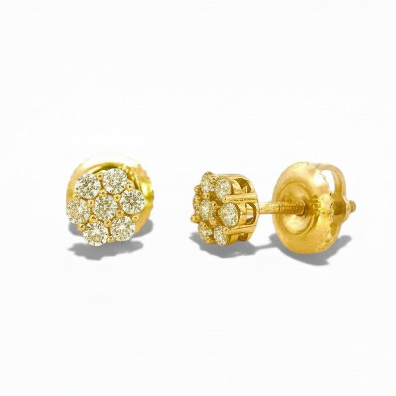 Sophia Schneider Joyas 10K gold stud earrings with 0.25 ct diamonds in a floral cluster design, 8x8mm.
