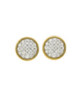 Sophia Schneider Joyas 10K yellow gold stud earrings with circular diamond setting, 7mm diameter.