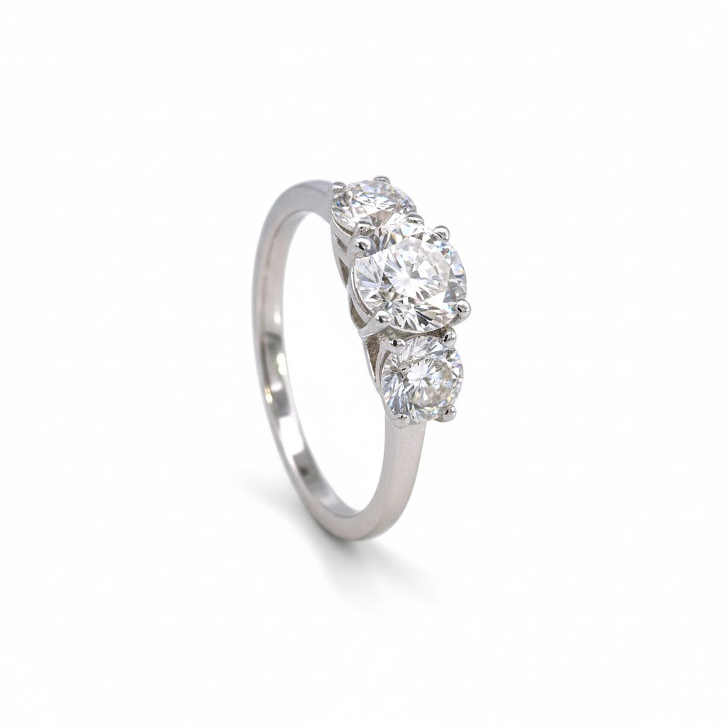 Sophia Schneider Joyas 10K white gold ring with three lab-created diamonds totaling 2 carats.