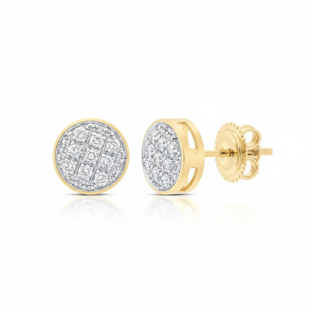 Sophia Schneider Joyas 10K yellow gold pave diamond stud earrings, 6mm, 0.05 ct. Round design with sparkling diamonds.