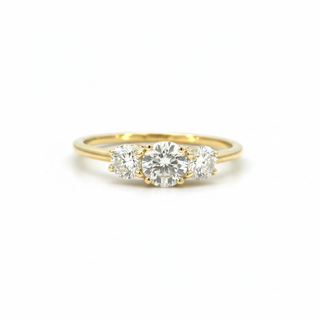 Sophia Schneider Joyas 10K yellow gold three-stone lab-created diamond ring, 1 Ct total.