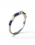 Sophia Schneider Joyas 14K white gold ring with alternating baguette-cut iolite and cubic zirconia stones.