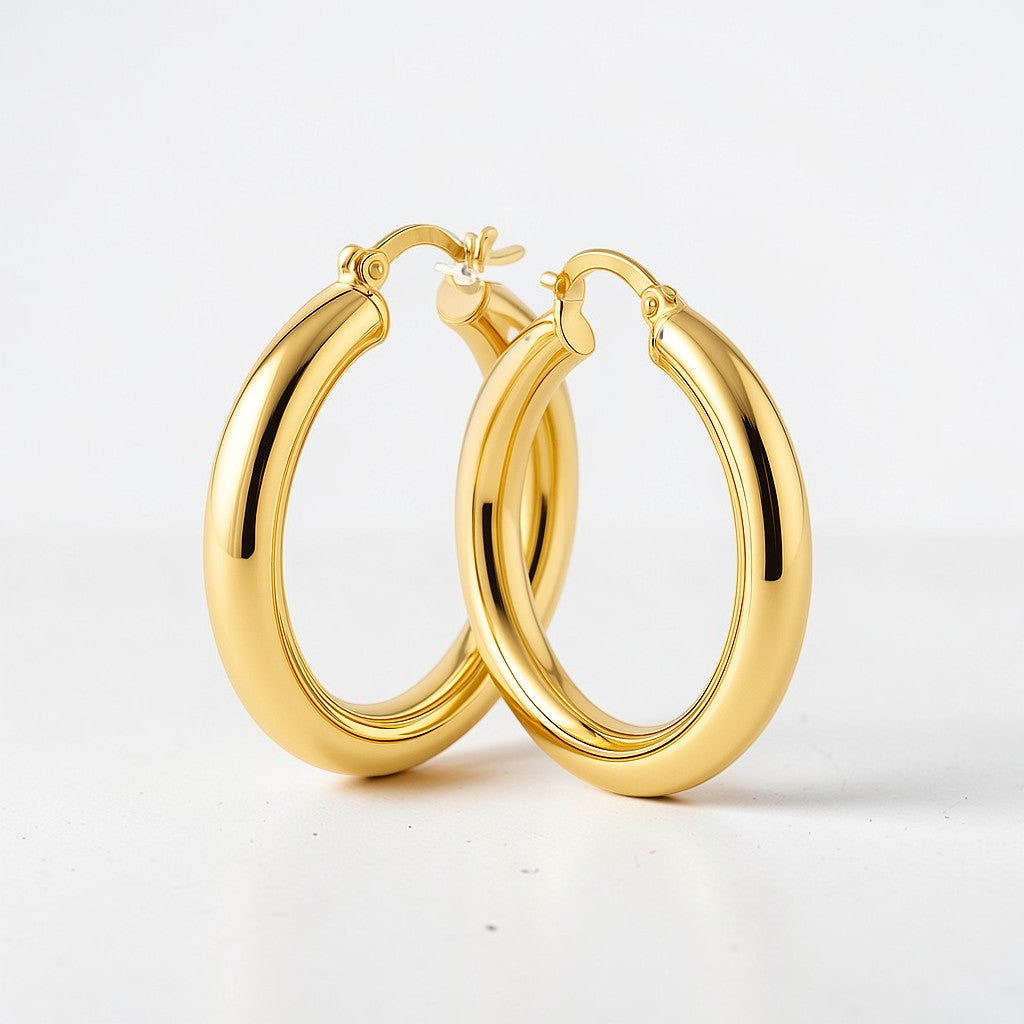 Sophia Schneider Joyas 14K yellow gold tubular hoop earrings, 5mm thick, 3.4cm diameter.