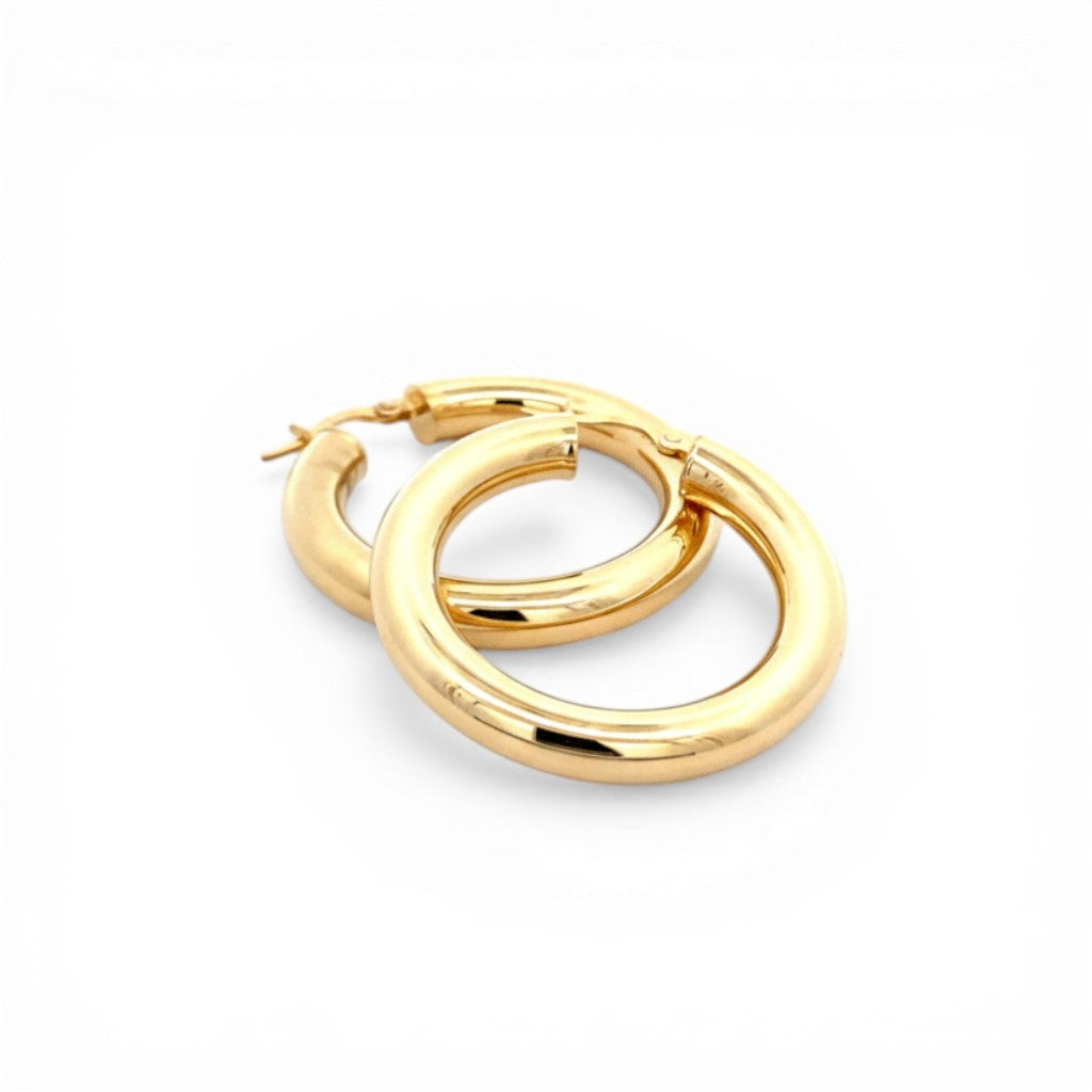 Sophia Schneider Joyas 14K yellow gold tubular hoop earrings, 5mm thick, 3.4cm diameter.