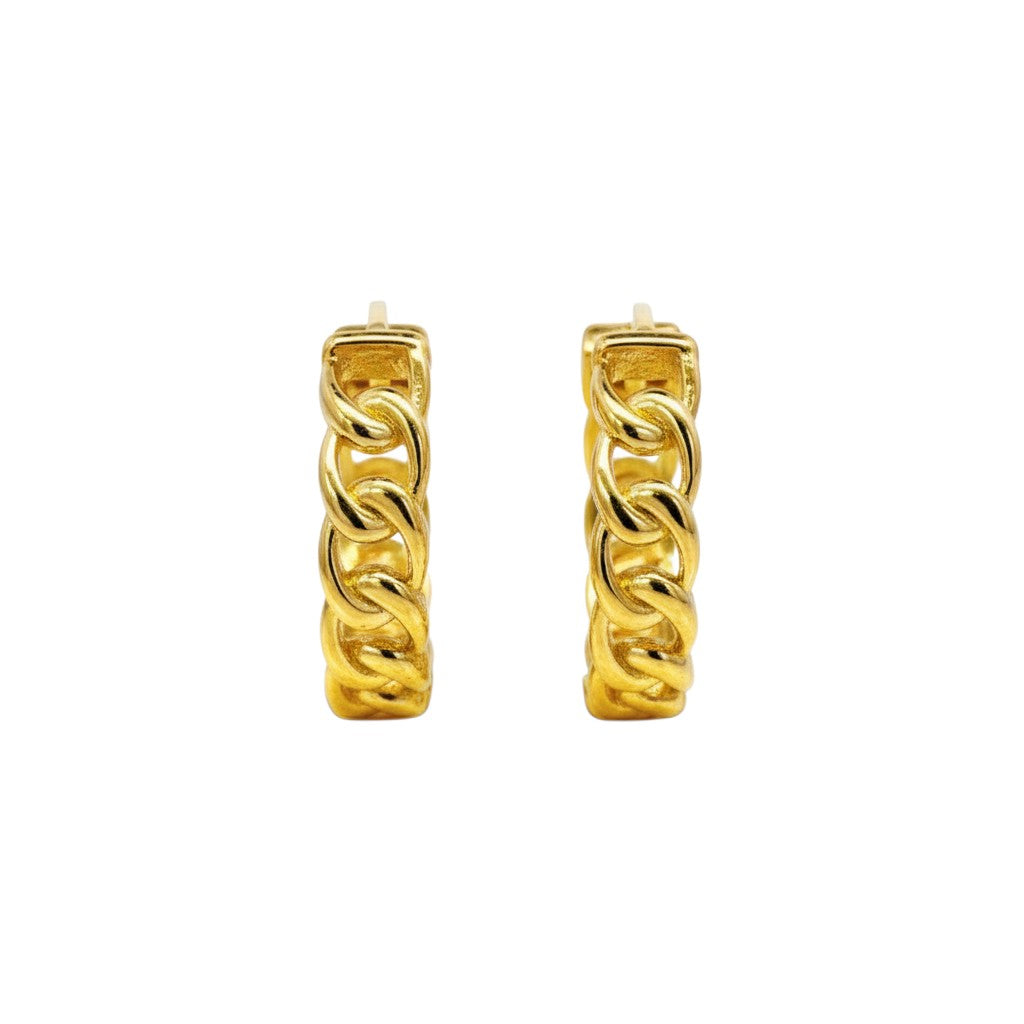 Sophia Schneider Joyas 18K gold hoop earrings with polished chain design, 15mm.