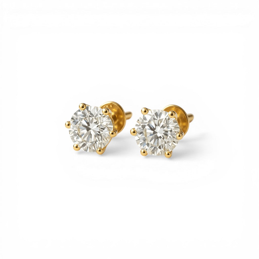 Sophia Schneider Joyas 18K gold lab-grown diamond stud earrings, 1.15 ct, E-VVS2 clarity.