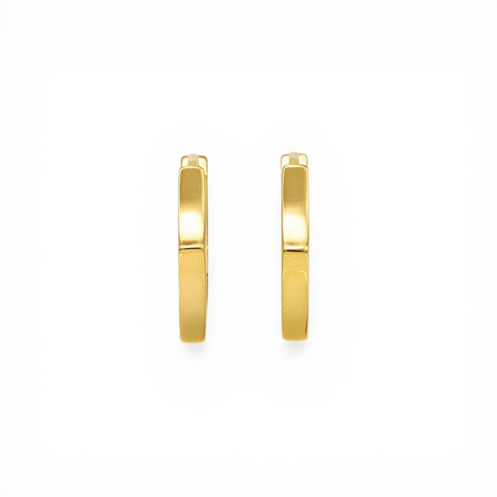 Sophia Schneider Joyas 18K gold irregular profile hoop earrings, 16mm geometric design.