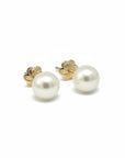 Sophia Schneider Joyas 18K yellow gold screw-back earrings with lustrous white pearls.
