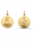 Sophia Schneider Joyas 18K gold scapular medal featuring Jesus with Sacred Heart detail. 12mm, 1.8gr.