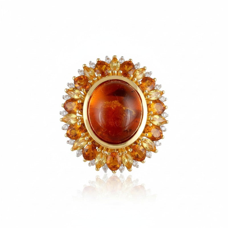 Sophia Schneider Joyas oval amber ring with citrine and zircon accents. Sterling silver.