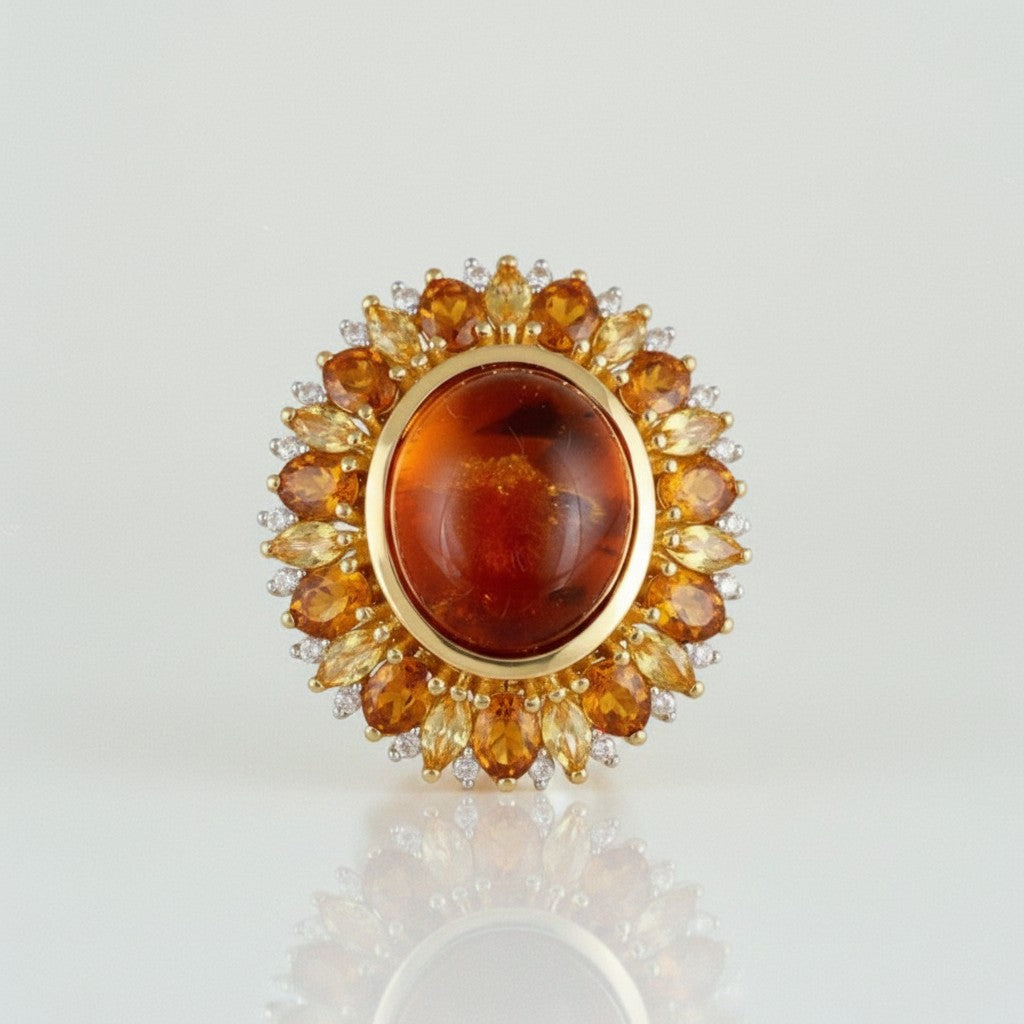 Sophia Schneider Joyas oval amber ring with citrine and zircon accents, 6.47 ct
