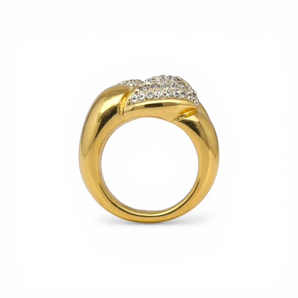 Sophia Schneider Joyas chunky gold-plated silver ring with braided detail and pave crystal embellishment.
