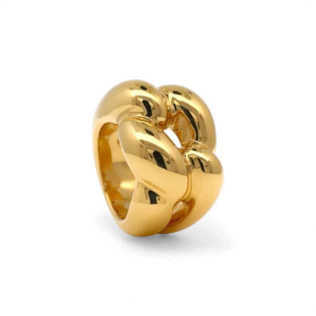 Sophia Schneider Joyas chunky gold-plated silver ring with a braided design. Size 11.