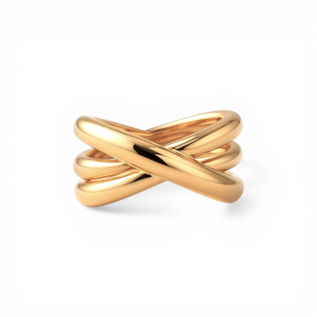 Sophia Schneider Joyas chunky gold plated silver ring with intertwined bands, size 13.