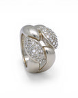 Sophia Schneider Joyas chunky silver ring with braided design and pave crystal accents. Rhodium plated.