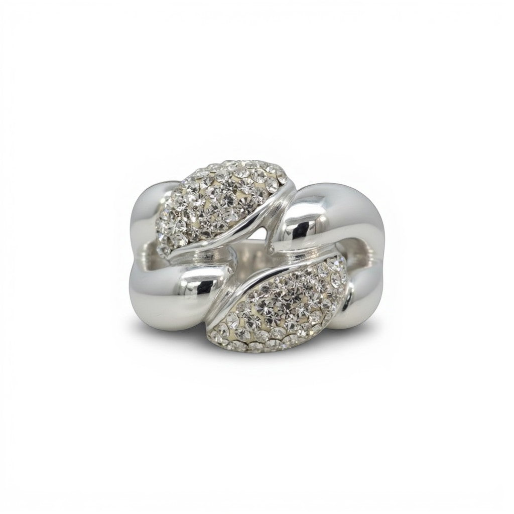 Sophia Schneider Joyas chunky silver braided ring with pave crystal details.