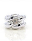 Sophia Schneider Joyas chunky silver ring with braided design, rhodium plated.