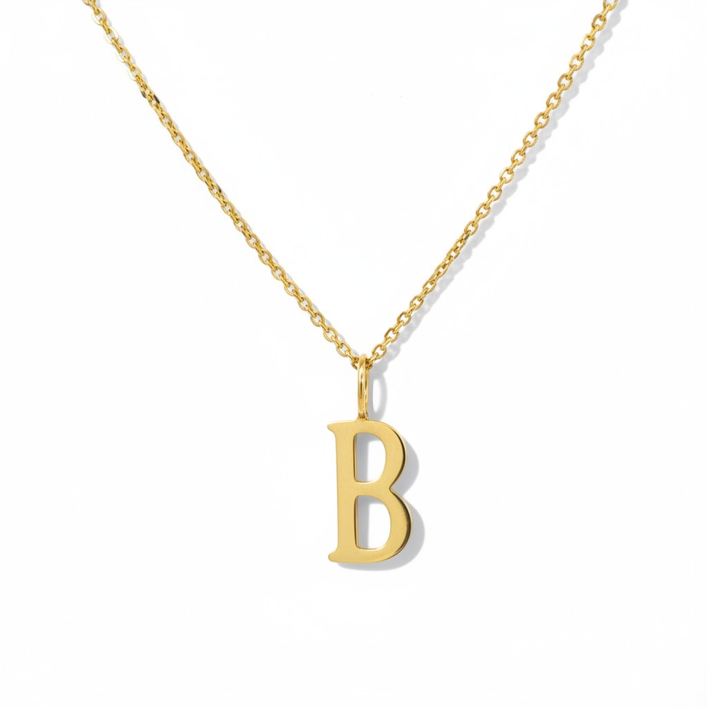 Collar de oro de 14K de Sophia Schneider Joyas con colgante de medalla con la inicial "B" grande.