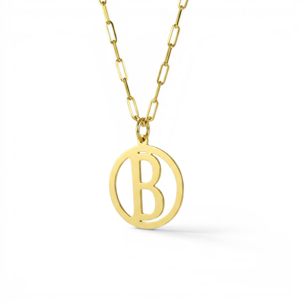 Sophia Schneider Joyas collar de eslabones mini en oro de 14K con medalla circular y letra B calada. Cadena de 45 cm.