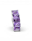 Sophia Schneider Joyas sterling silver ring with five emerald-cut amethyst stones and cubic zirconia accents.