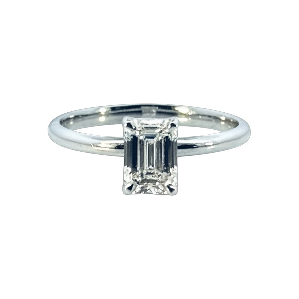 Sophia Schneider Joyas 1.02 ct emerald cut lab diamond solitaire ring in 18K white gold.