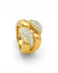 Sophia Schneider Joyas chunky gold-plated silver ring with pave crystal accents and braided design.