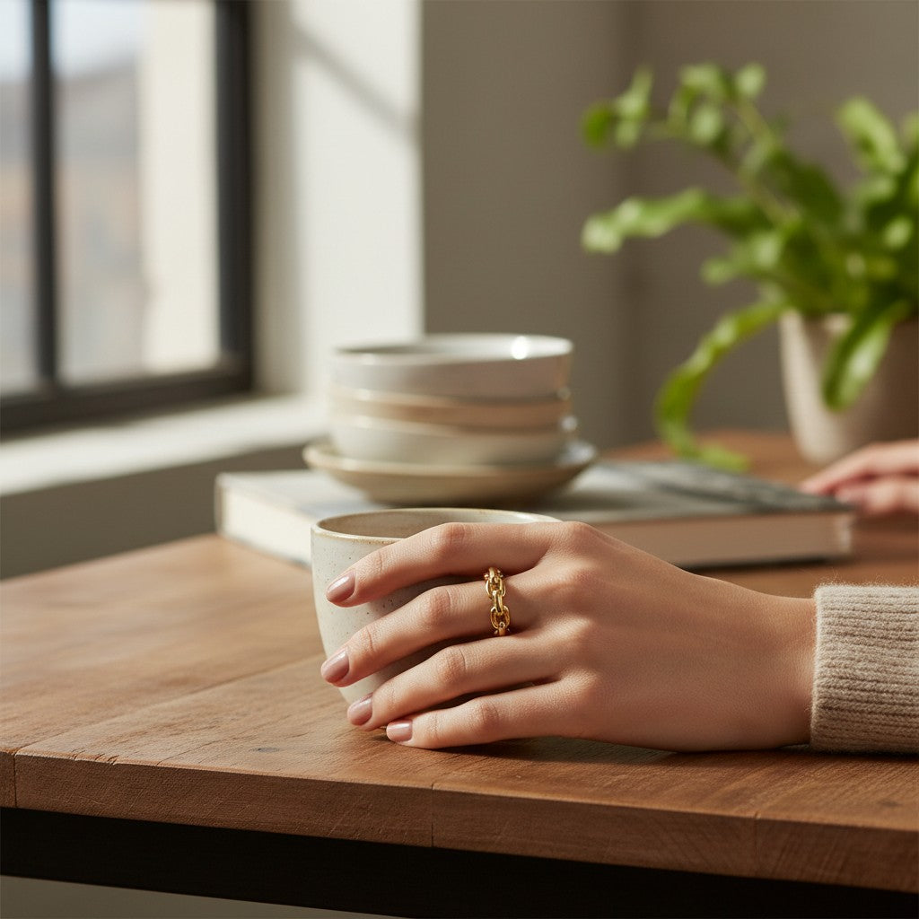 Sophia Schneider Joyas gold plated silver chain link ring, size 13.