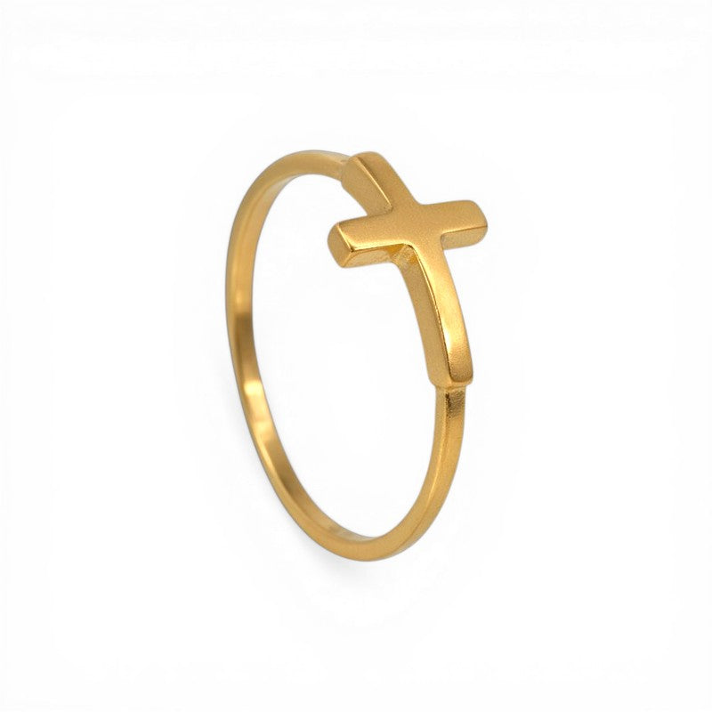 Sophia Schneider Joyas gold-plated silver ring with a minimalist cross design, size 11.