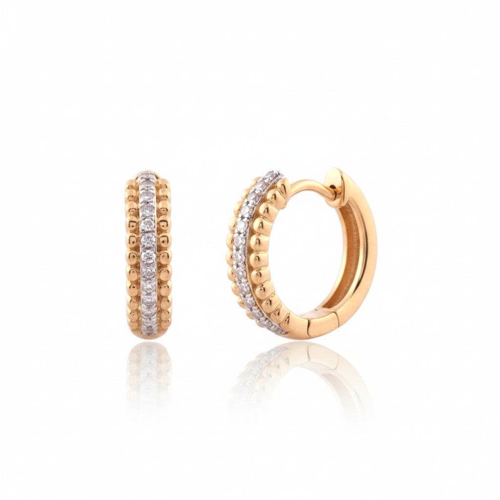 Sophia Schneider Joyas gold plated sterling silver hoop earrings with lab diamonds and beaded detail.