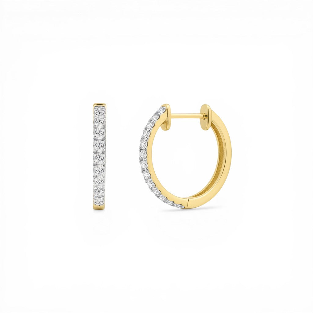 Sophia Schneider Joyas 18K gold plated sterling silver hoop earrings with 1 ct lab diamonds.