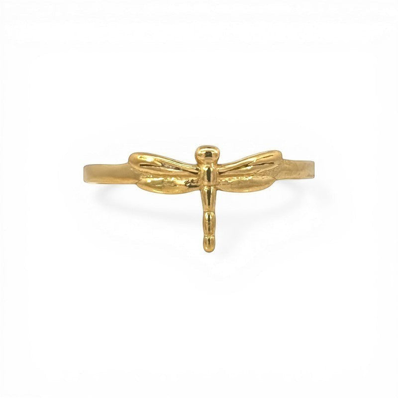 Sophia Schneider Joyas gold-plated silver ring with a detailed dragonfly design, size 11.