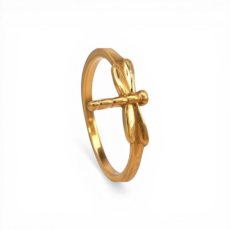 Sophia Schneider Joyas gold-plated silver ring with a dragonfly design, size 11.